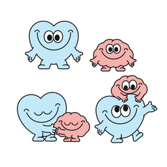Cartoon Brain and Heart Characters Promoting Emotional Wellbeing
