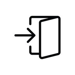 Open door icon with an arrow pointing toward the entrance outlined in bold. Editable stroke. Vector icon illustration