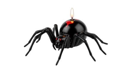 Black widow spider candle burns on transparent background