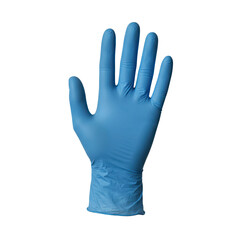 Obraz premium Professional blue nitrile glove on transparent background, essential for medical and industrial safety