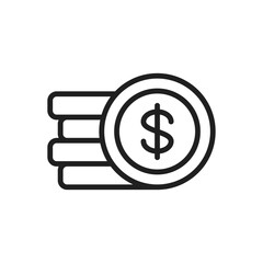 Stack of coins with a dollar sign on the top coin. Editable stroke. Vector icon illustration
