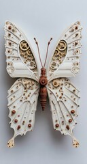 Ornate white butterfly with intricate mechanical design