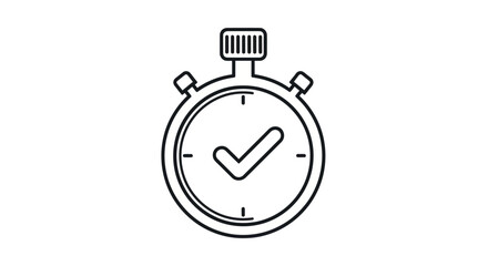 Black and white line art stopwatch icon with checkmark.