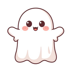 Happy Little Ghost Smiling Wide Adorable Halloween isolated on transparent background Generative AI.