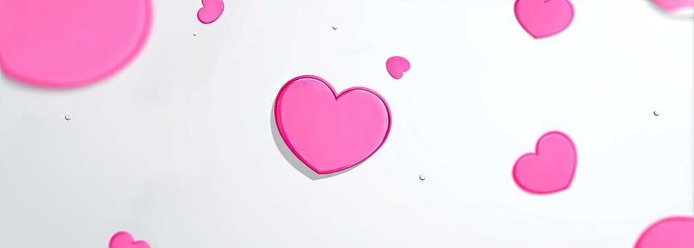 Pink hearts floating on a white background