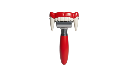 Vampire teeth on a cheese slicer on transparent background