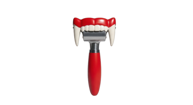 Vampire teeth on a cheese slicer on transparent background