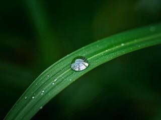 Emerald Leaf Adorned with Crystalline Droplets. A Study in Reflections and Textures.