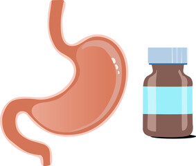胃袋と薬瓶による胃薬の描写イラスト