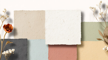Neutral Toned Paper Swatches with Floral Accents Design