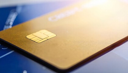 Close-up of a gold credit card with chip demonstrating modern financial technology and secure payment systems for transactions