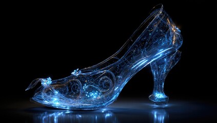 Glowing glass slipper on dark background (2)