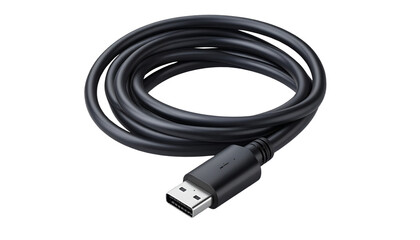 USB Type-C to Lightning cable neatly folded, isolated on a transparent background. Provided as a PNG file.