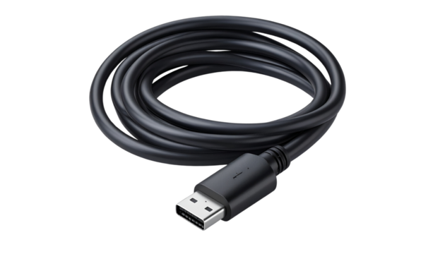 USB Type-C to Lightning cable neatly folded, isolated on a transparent background. Provided as a PNG file.