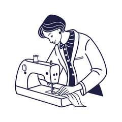 Elegant seamstress skillfully operating a vintage sewing machine creating a bespoke garment in