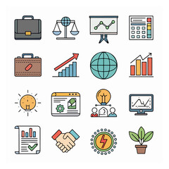 A vector icon set for business, finance, and office with symbols for communication