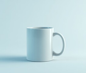 Fototapeta premium Blank white mug on light blue background