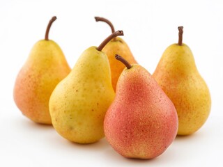 Pears in Gradient Light, Abstract Arrangement of Golden and Red Fruit Forms.