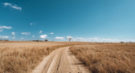 Path Through Fields, Sky Above The Road Less Traveled, A Serene Landscape.