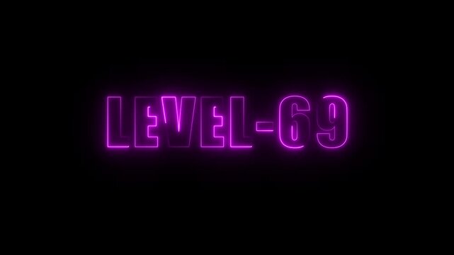 Neon Purple L E V E L 69 text glowing on black background futuristic gaming achievement concept