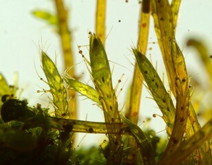 Close-up of vibrant green aquatic plants in light