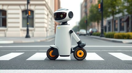 Robot crossing city street.