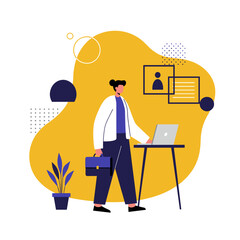 Professional working remotely on laptop at a standing desk, showcasing modern flexible work, digital career, and online business opportunities.