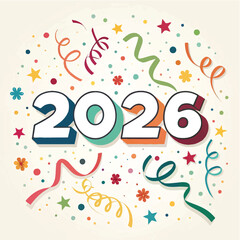 New Year 2026 Celebration with Colorful Confetti and Streamers