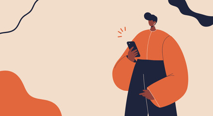 Stylized illustration of a person using a smartphone, perfect for concepts of digital communication, mobile technology, and online interaction.