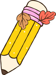 Cute Autumn Back to School Pencil with Autumn Leaves cartoon Drawing