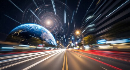Fast Moving Cityscape with Earth.