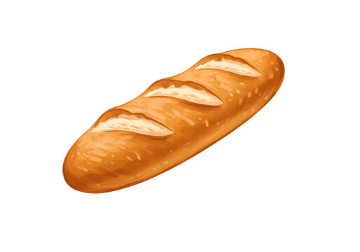 Artistic Illustration of a Golden Brown Baguette Loaf png clear alpha channel cutout isolated on transparent background