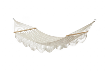 Isolated on transparent background, a comfortable white hammock hangs suspended in the air