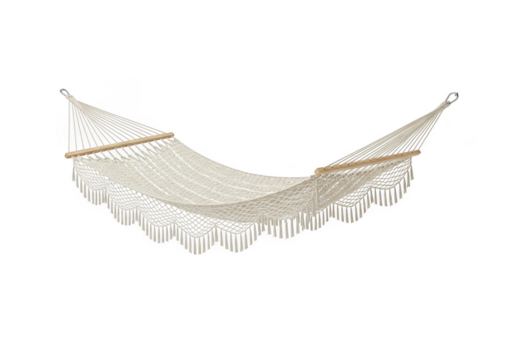 Isolated on transparent background, a comfortable white hammock hangs suspended in the air