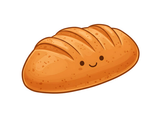 Cute Kawaii Loaf of Bread Character Smiling png clear alpha channel cutout isolated on transparent background
