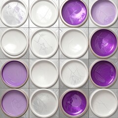 Geometric pattern of paint cans, white and purple