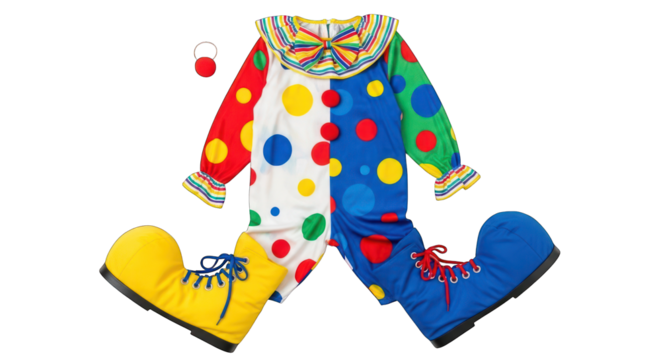 Colorful clown costume on black on transparent background