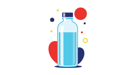 Obraz premium Refreshing blue water bottle concept with vibrant abstract shapes, perfect for health and wellness themes.