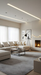 Modern Living Room with Fireplace Warm Home Interior Comfort Design