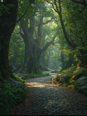 Premium Detailed Forest Road Nature Wallpaper