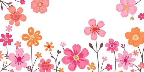 Hand-drawn pink & orange floral background, cute uneven shapes, untrimmed , floral,  rustic