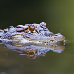 Obraz premium Fierce alligator lurking in water, showcasing its sharp teeth and intense gaze