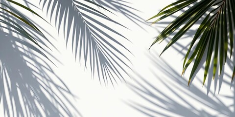 Obraz premium Intricate palm leaf shadows cast on a stark white cardboard backdrop, palm, background