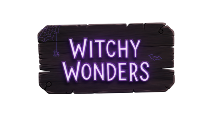 Witchy wonders sign for halloween on transparent background