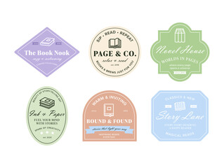A set of bookstore logos, each reflecting a distinct theme and inviting book lovers to delve into a world of storytelling and imagination.