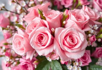 Pastel pink rose bouquet, soft summer blossoms, delicate floral festive background, romantic, spring