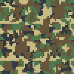 Pixel camo seamless pattern, urban green military camouflage background. Fabric textile print design for army clothing