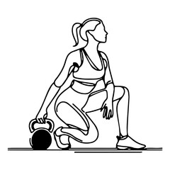 Kettlebell Squat Prep Line Art