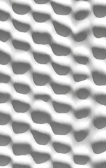 Abstract textured pattern of wavy, repeating, white shapes on a light gray background