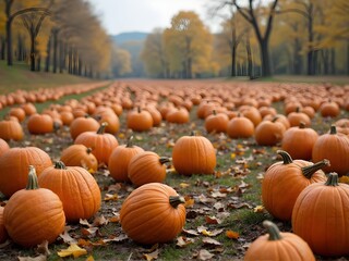 Field of Pumpkins in Autumn, patch in autumn